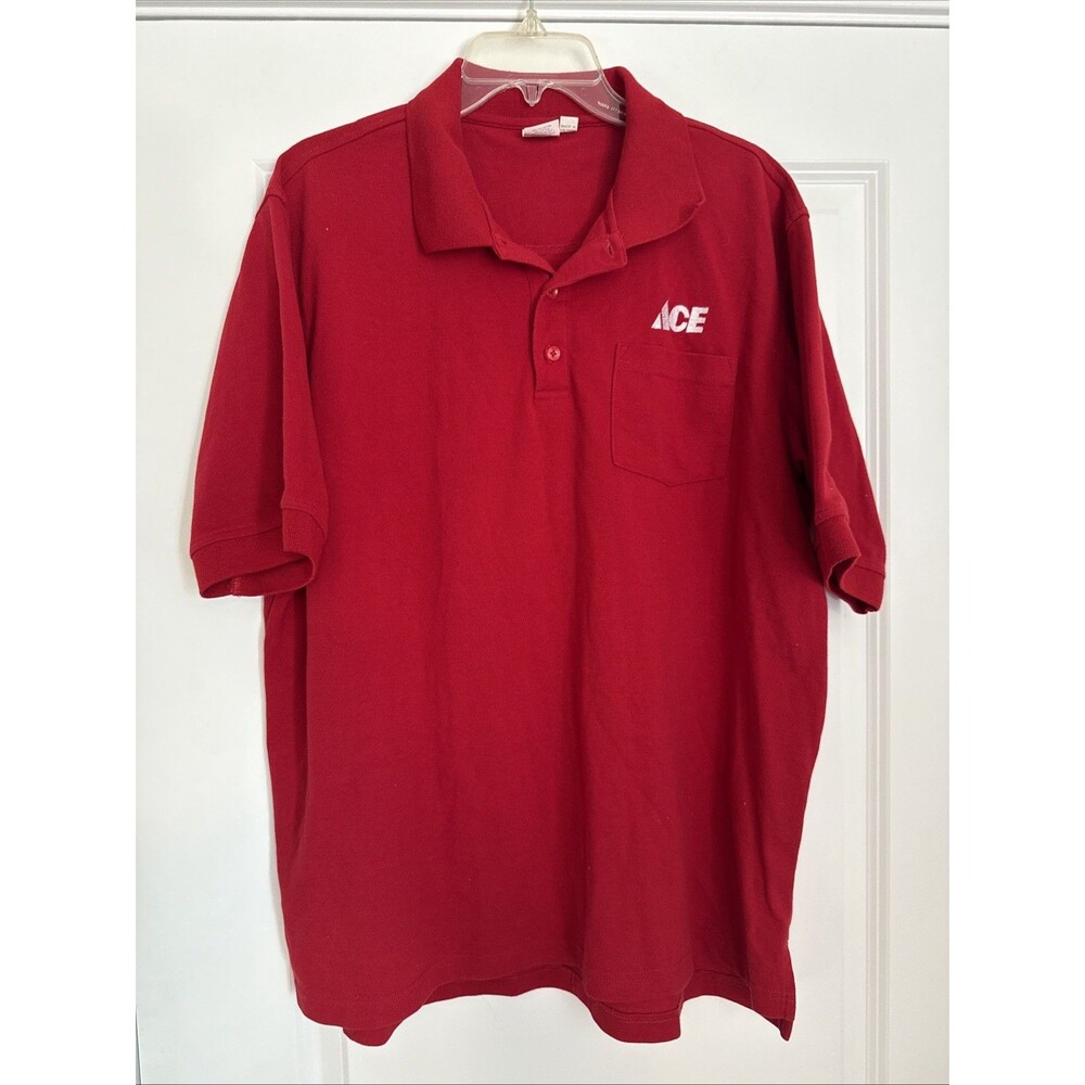 Ace Hardware Polo Shirt MENS LARGE Red Short Sleeve Logo Workwear RN 144656